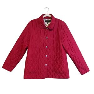 KRISTEN‎ BLAKE Quilted Diamond Red Snap Button Jacket Sz Petite Large